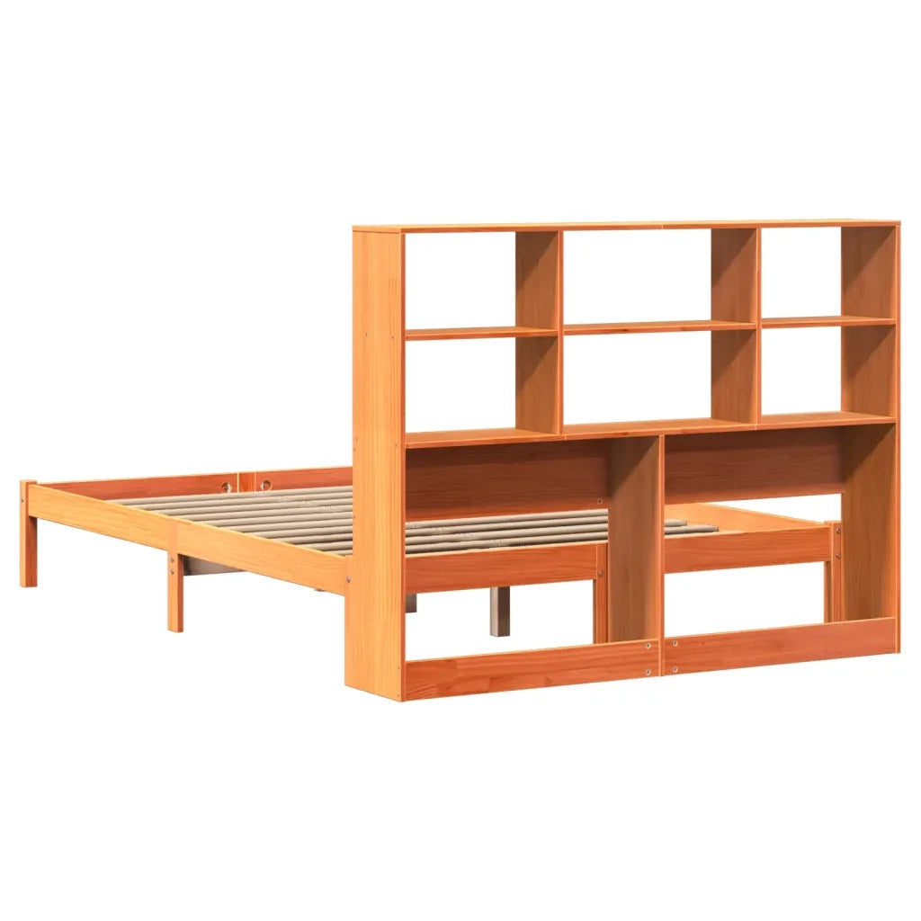 Letto Libreria senza Materasso Marrone Cera 160x200 cm in Pino