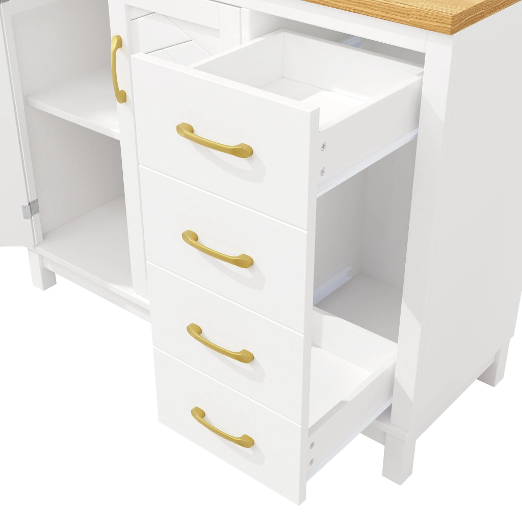 Credenza con LED, ante, cassetti e ripiani interni in MDF bianco per cucina e soggiorno 105.5 × 40 × 180 cm