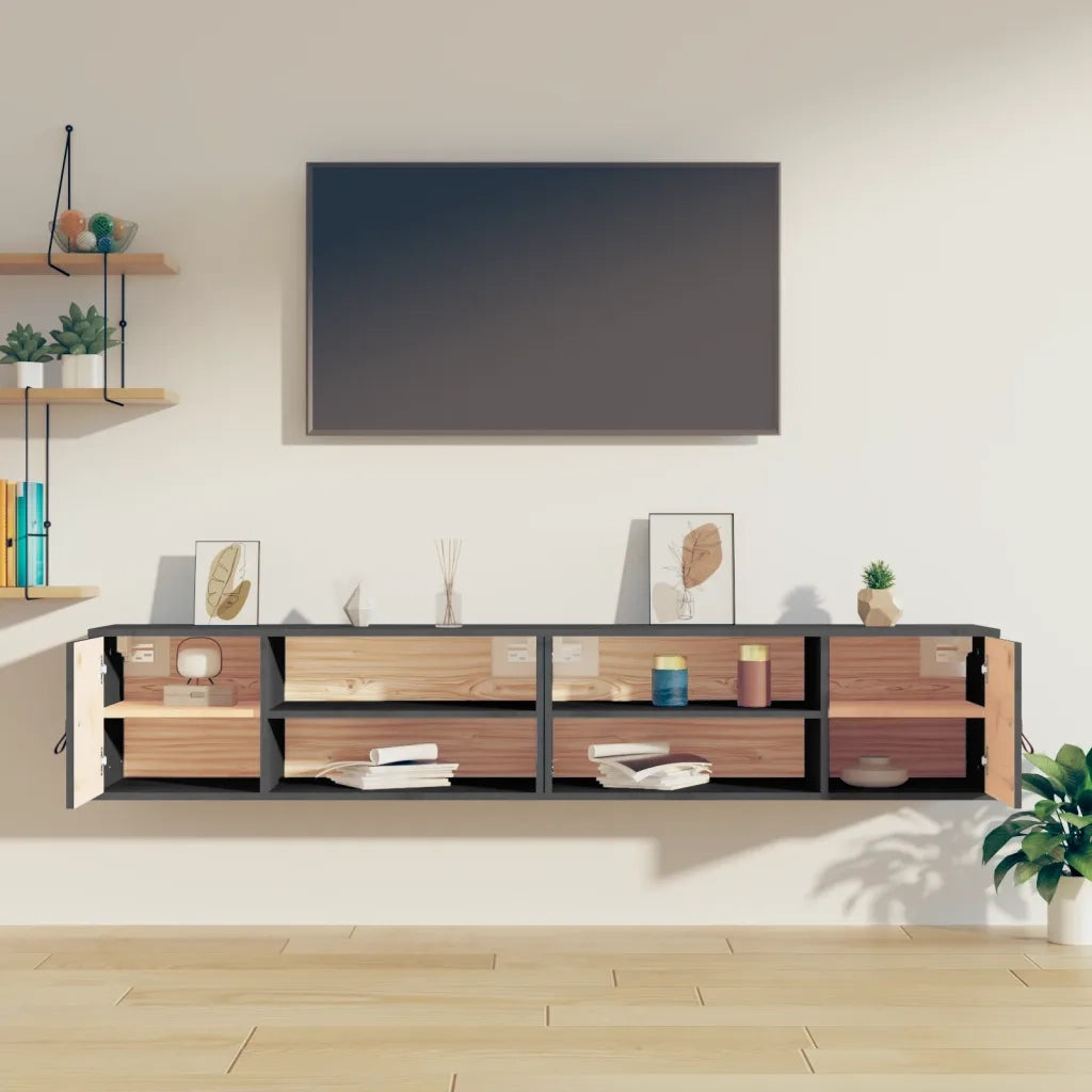 Pensili 2 pz Grigi 80x30x30 cm in Legno Massello di Pino 818390