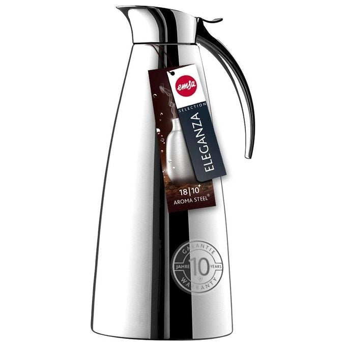 Emsa 502489 Eleganza Caraffa Termica 1 L in Acciaio Inox con Apertura con Una Mano e Beccuccio Antigoccia colore Argento