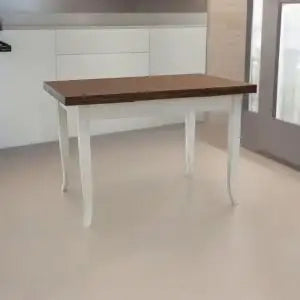 Tavolo da cucina in legno allungabile Shabby chic mod duetto bicolore bianco anticato e noce