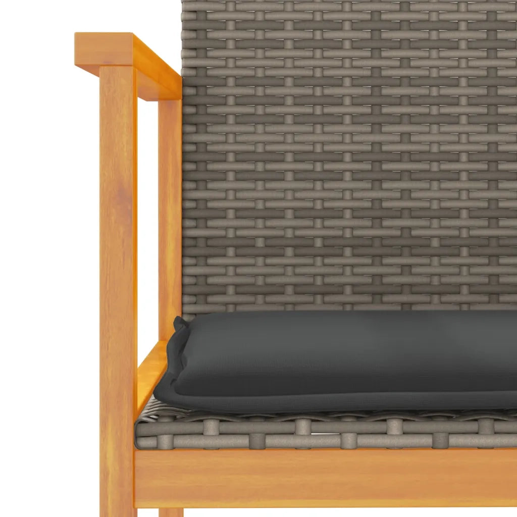 Sedie Giardino con Cuscini 2 pz | Sedie da Esterno Grigie Polyrattan Legno Massello