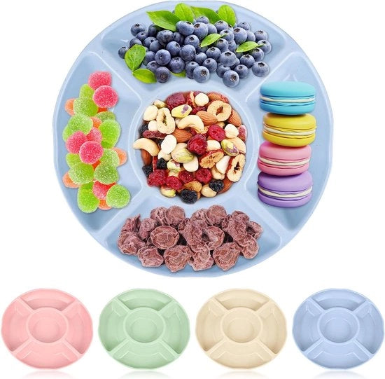 Piatti di snack riciclabili - 4 piatti di snack con contenitori - tavola di servizio creativa anti-slip - per noci, caramelle, frutta secca - festa a casa - 5 volte ripiegabile