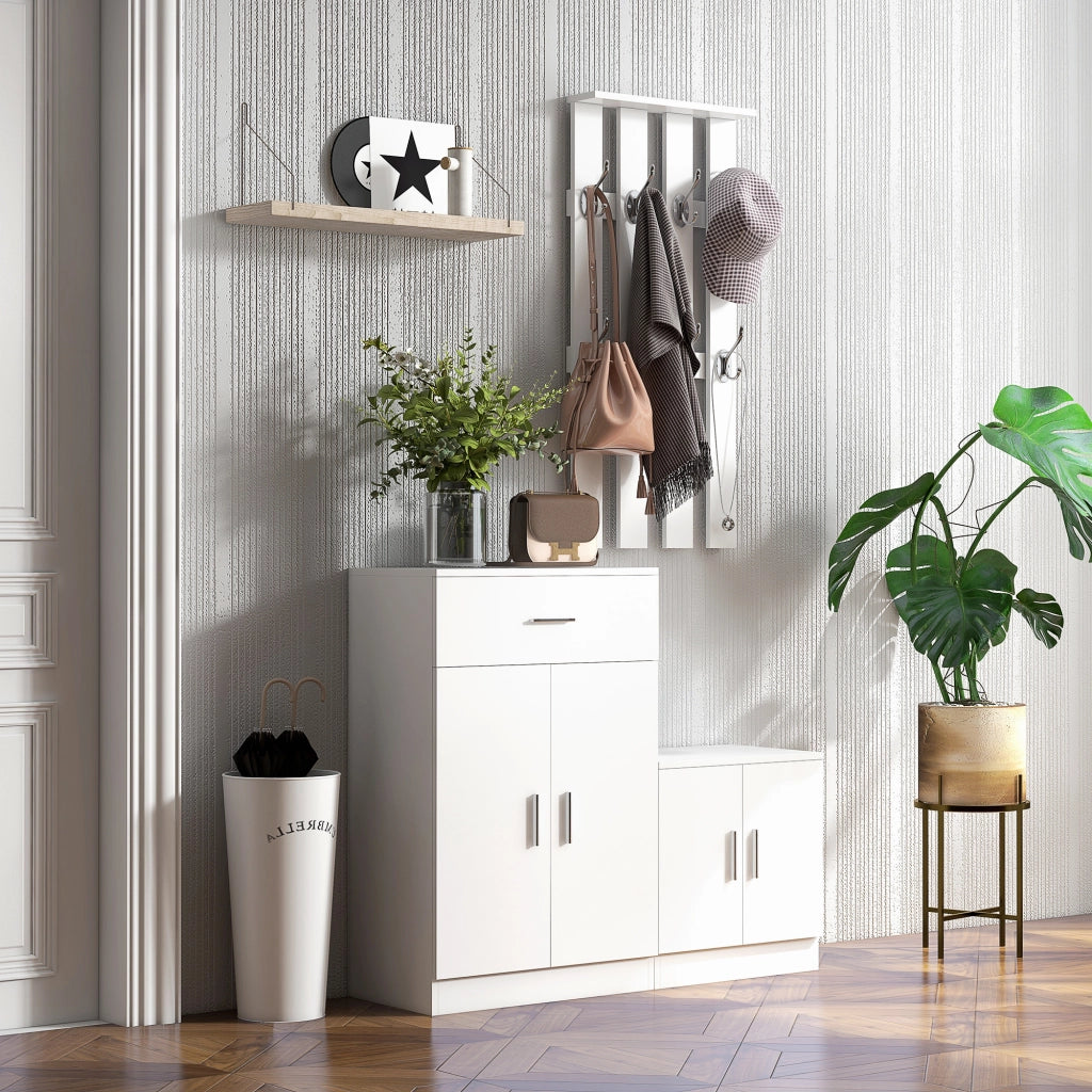 Scarpiera con Appendiabiti a Combinazione per Ingresso e Camera da Letto Legno 100x32x187cm Bianco