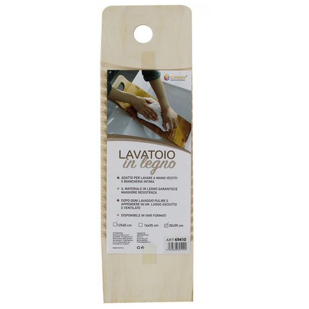 Trade Shop - Tavoletta Rettangolare Legno Lavatoio Lavaggio A Mano Biancheria Viaggio 20x59cm -