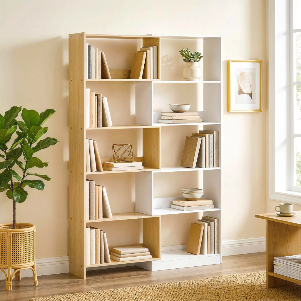 Libreria d'angolo rotante 5 livelli scaffale L mobile stoccaggio ¨C zephmum ¨C quercia 60-111x24x164cm