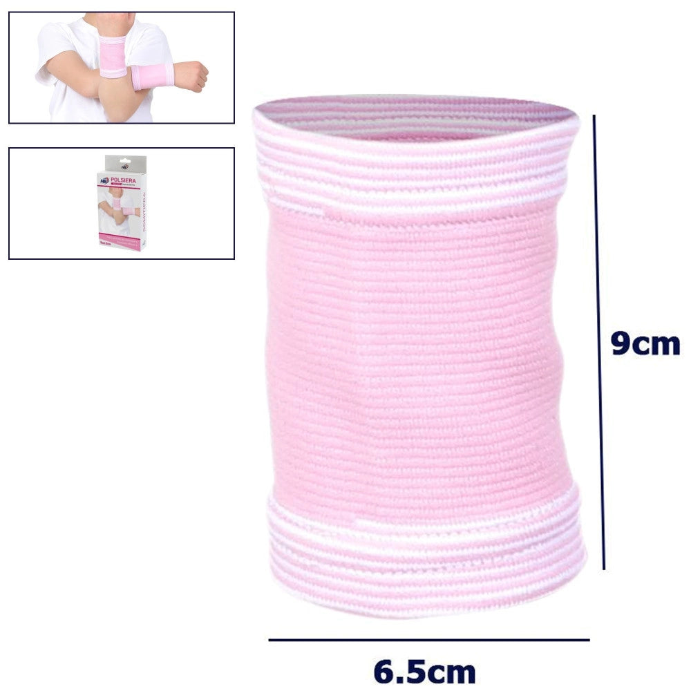 Trade Shop - Coppia Polsiera Elastiche Supporto Per Polso Bambine Anallergico Protezione Rosa -