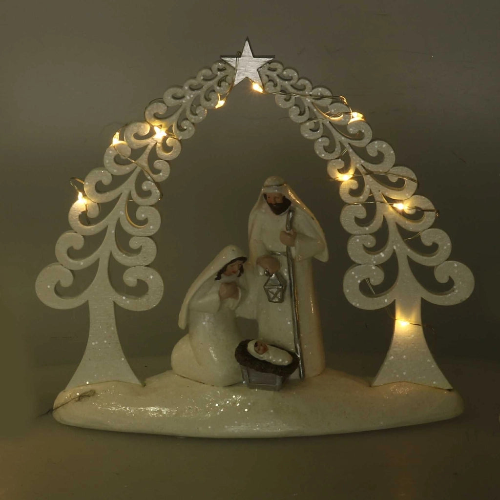 Natività resina bianco con led cm 20x5,5xh17