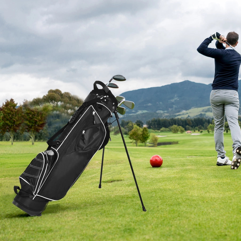 Sacca da golf stand tessuto in poliestere borsa da golf con cavalletto con manici e tracolla Nero