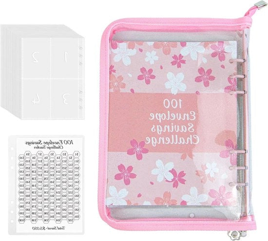 Pianificatore di Budget con Raccordo - 100 Giorni - Organizzatore di Spese con Motivo di Mela Rosa - 1 Unita