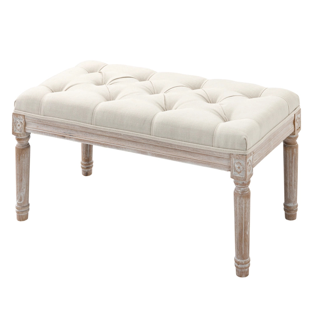 Pouf imbottito ¨C zephmum ¨C crema, tessuto, legno, 80x40x43 cm
