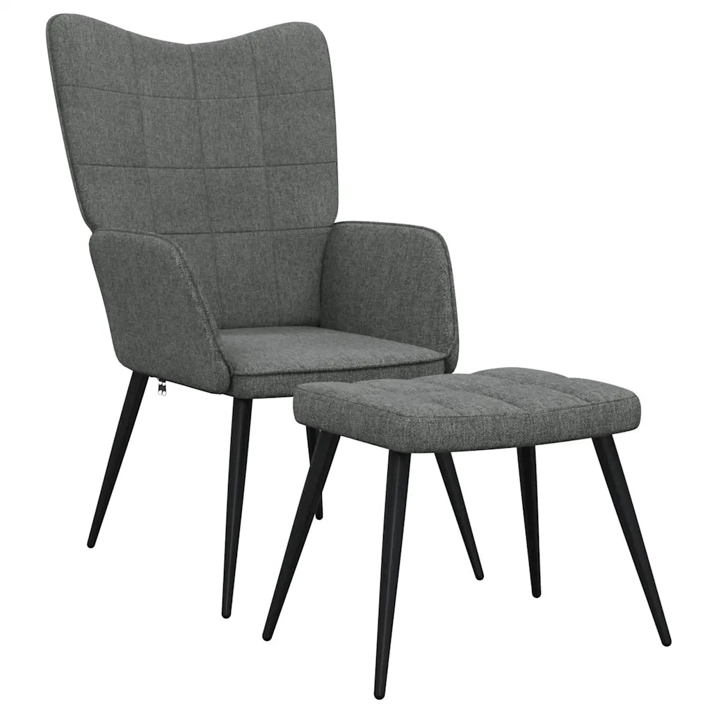 Poltrona | Sedia Relax con Sgabello Grigio Scuro in Tessuto