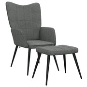 Poltrona | Sedia Relax con Sgabello Grigio Scuro in Tessuto