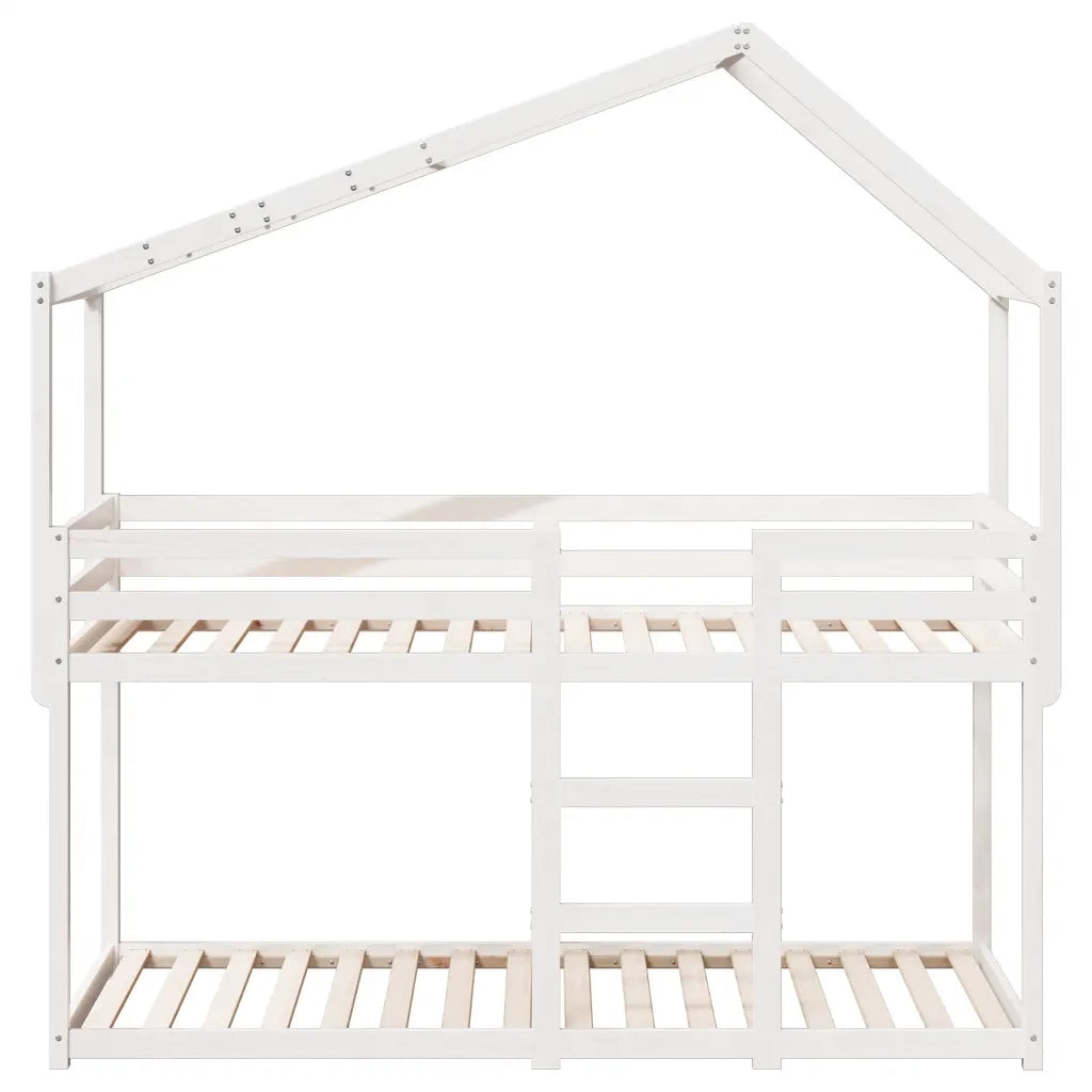 Letto a Castello con Tetto Bianco 75x190 cm Legno Massello Pino