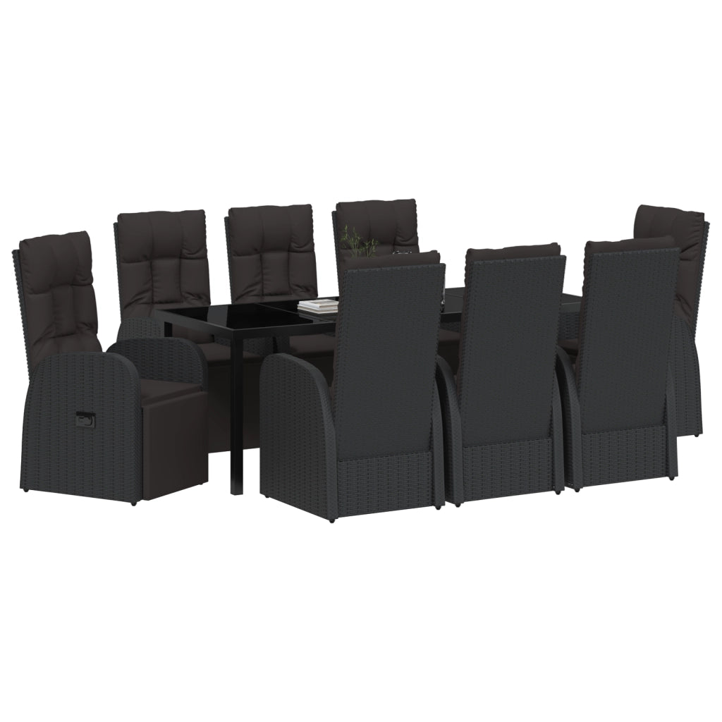 Set da giardino da 9 pezzi con cuscini - Rattan polimerico nero