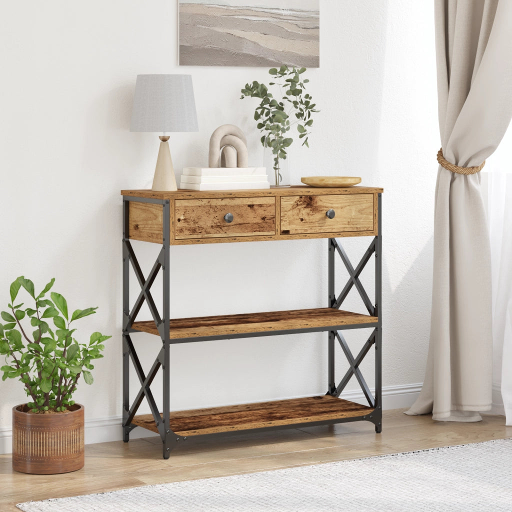 Tavolino in Legno Vintage 75x28x75 cm in Legno Ingegnerizzato e Acciaio