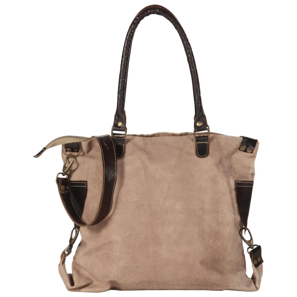 Borsa Shopper Marrone 41x63cm in Tela e Vera Pelle 247768