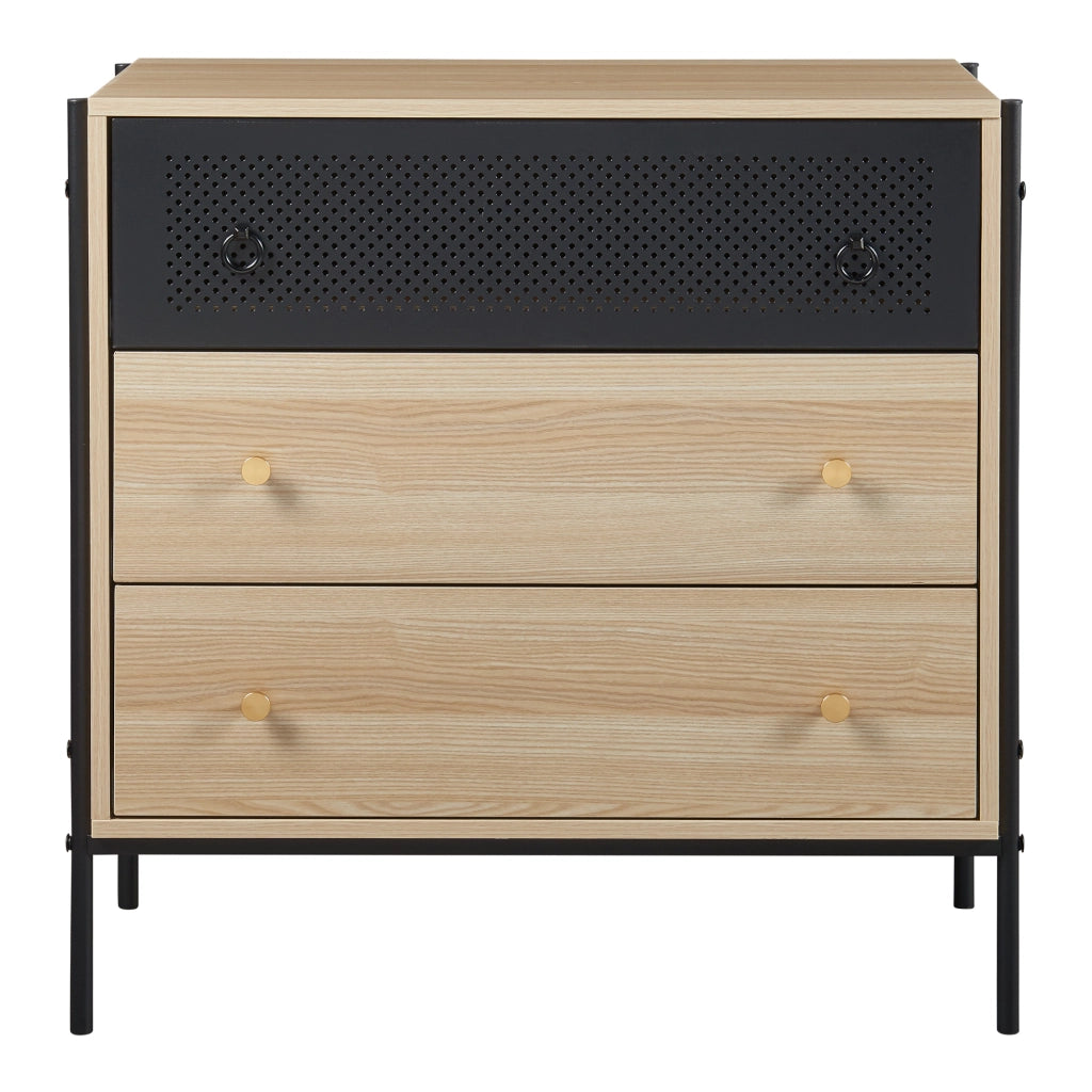 Cassettiera Tysnes Comò con 3 Cassetti 80x80x40 cm Effetto Rovere / Nero [en.casa]
