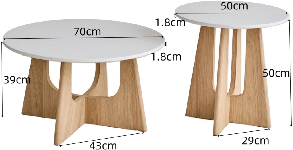 GrandCA HOME Set di 2 Tavolino Rotondo da Caffè, Tavolino da Soggiorno in Stile Minimalista Moderno, Materiale in Fibra di Legno a Media Densità, Adatto per Soggiorno, Camera da Letto - Bianco
