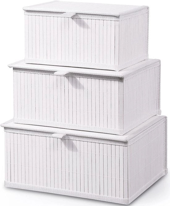 Set di contenitori in bambù opaco da 3 con coperchio - Soluzione decorativa e stabile per l'archiviazione in casa, cucina e bagno