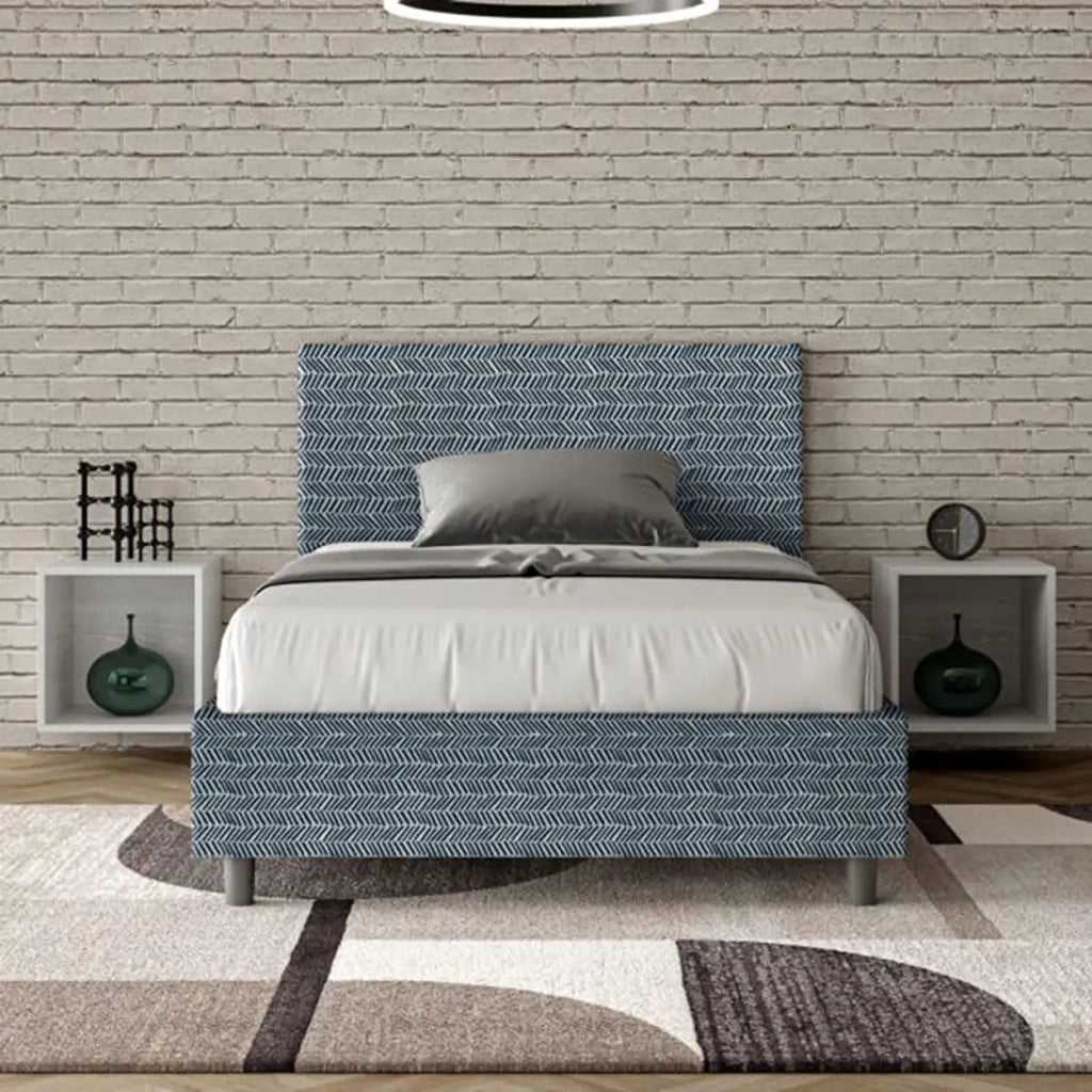 Letto una piazza e mezza senza rete imbottito 120x190 tessuto Aragona 8 blu Adele