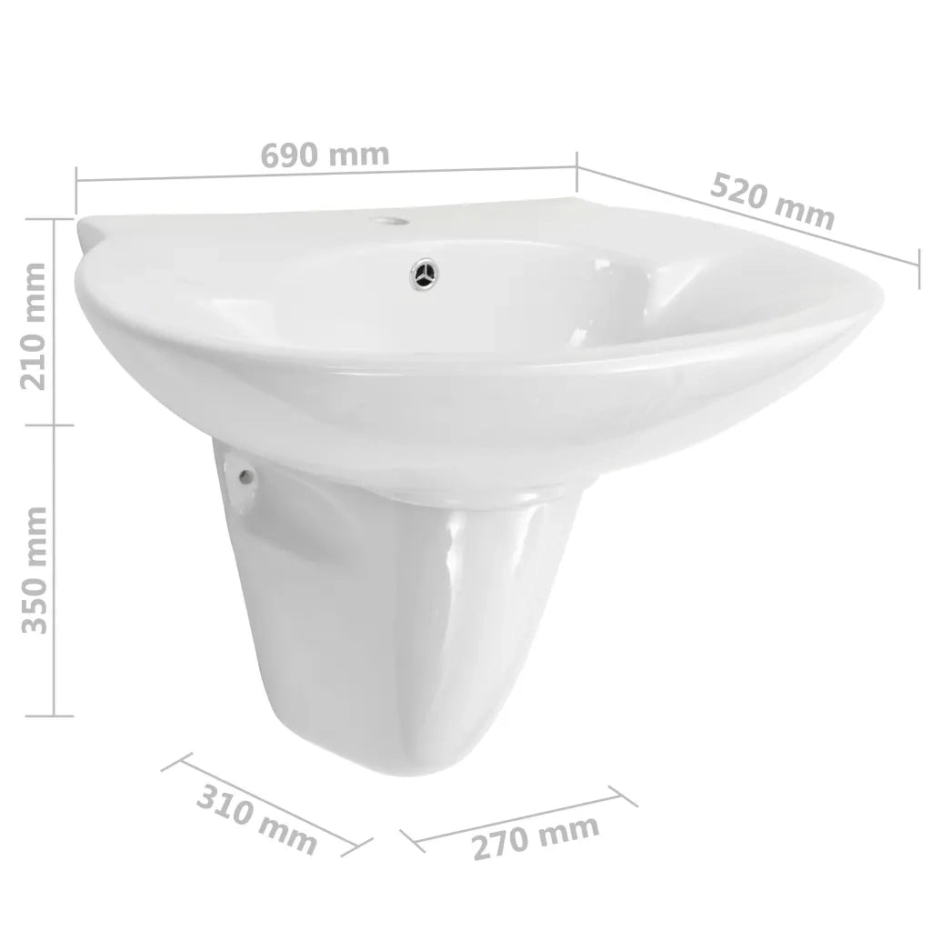 vidaXL Lavabo a Parete in Ceramica Bianco 690x520x210 mm