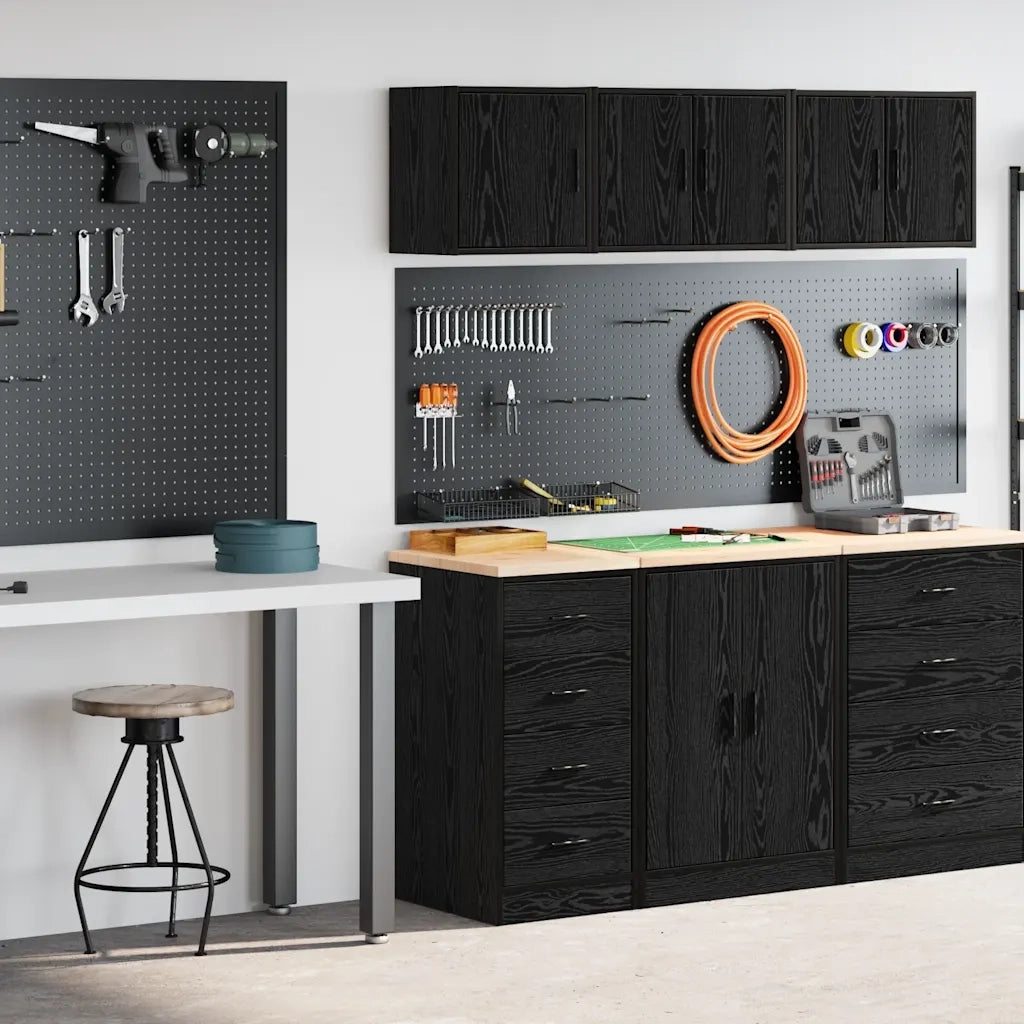 Armadi da Garage 2 pz Neri in Legno Multistrato 3328324