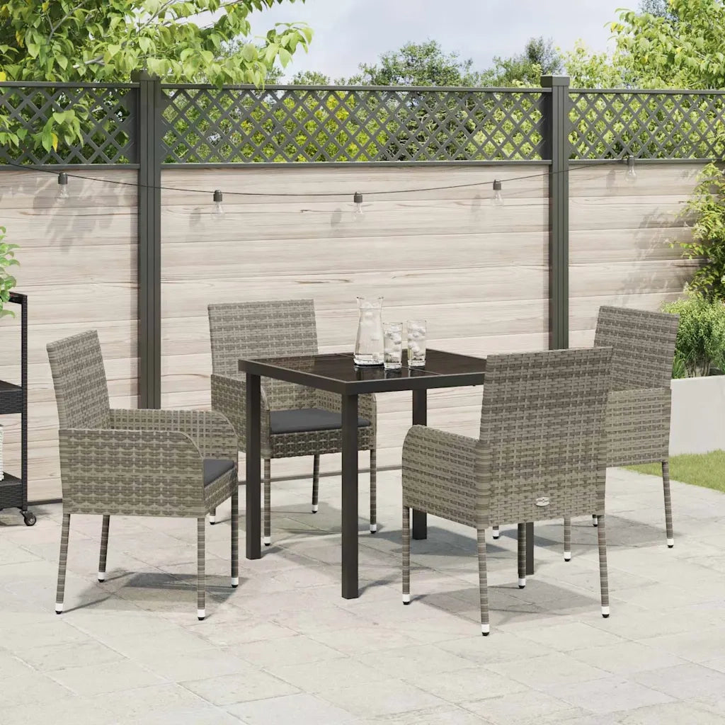Set da Pranzo per Giardino con cuscino 5 pcs Grigio polyrattan