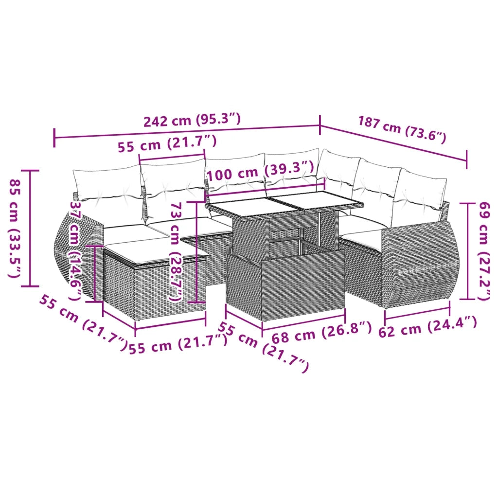 Set Divano da Giardino 8 pz con Cuscini Grigio in Polyrattan 3268700