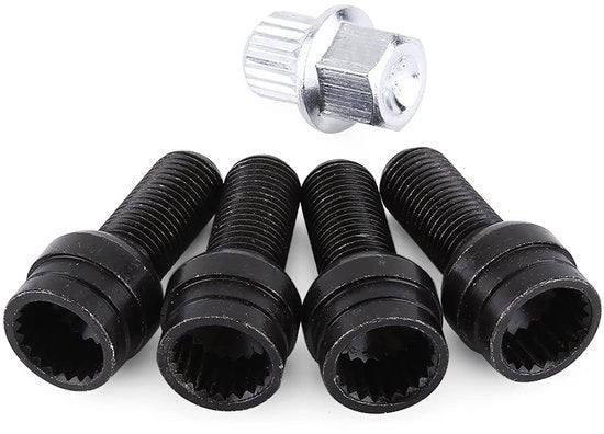 Bulloni M14x1.5 mm in Acciaio Nero - Kit di Bulloni - Chiave - Pezzo di Ricambio Auto - 4 Pezzi - Peso 340g - Bulloni per Ruote