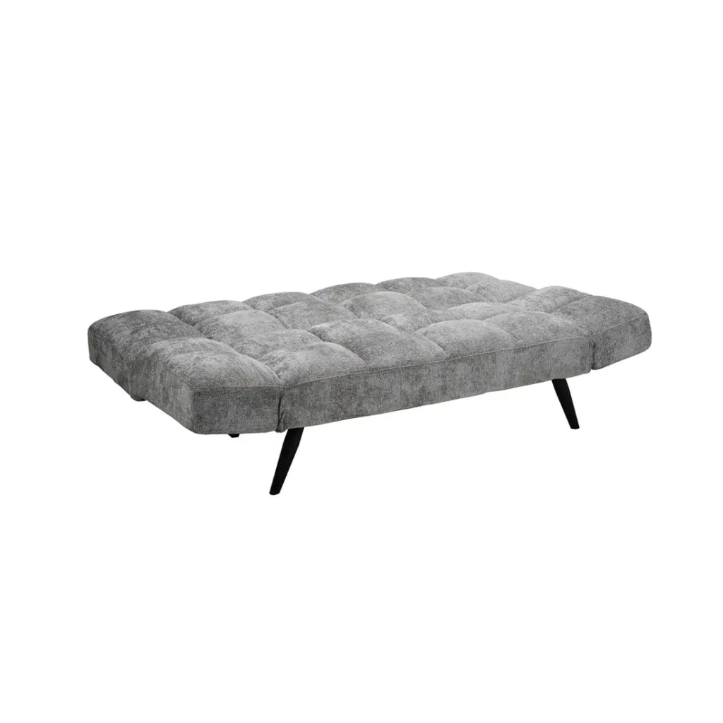 Divano letto SALVORA - Tessuto grigio - Materasso in schiuma integrato - Struttura in legno - Design compatto e pratico