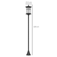 Lampione Solare da Giardino con Luce LED Bianco Freddo e IP44 H184 cm in Acciaio Inox e ABS Nero