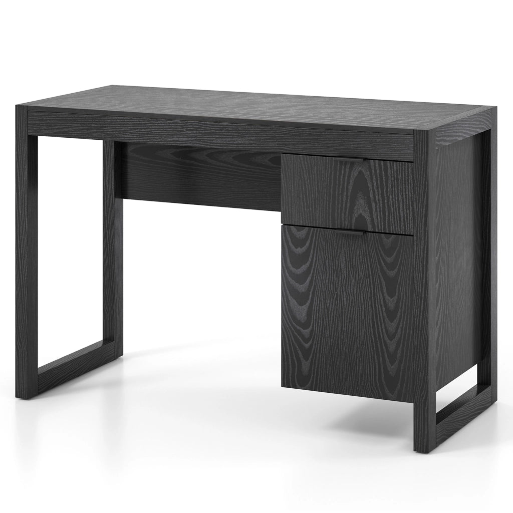 Scrivania moderna per computer con armadietto e cassetto per casa e ufficio, Postazione di lavoro elegante Nero