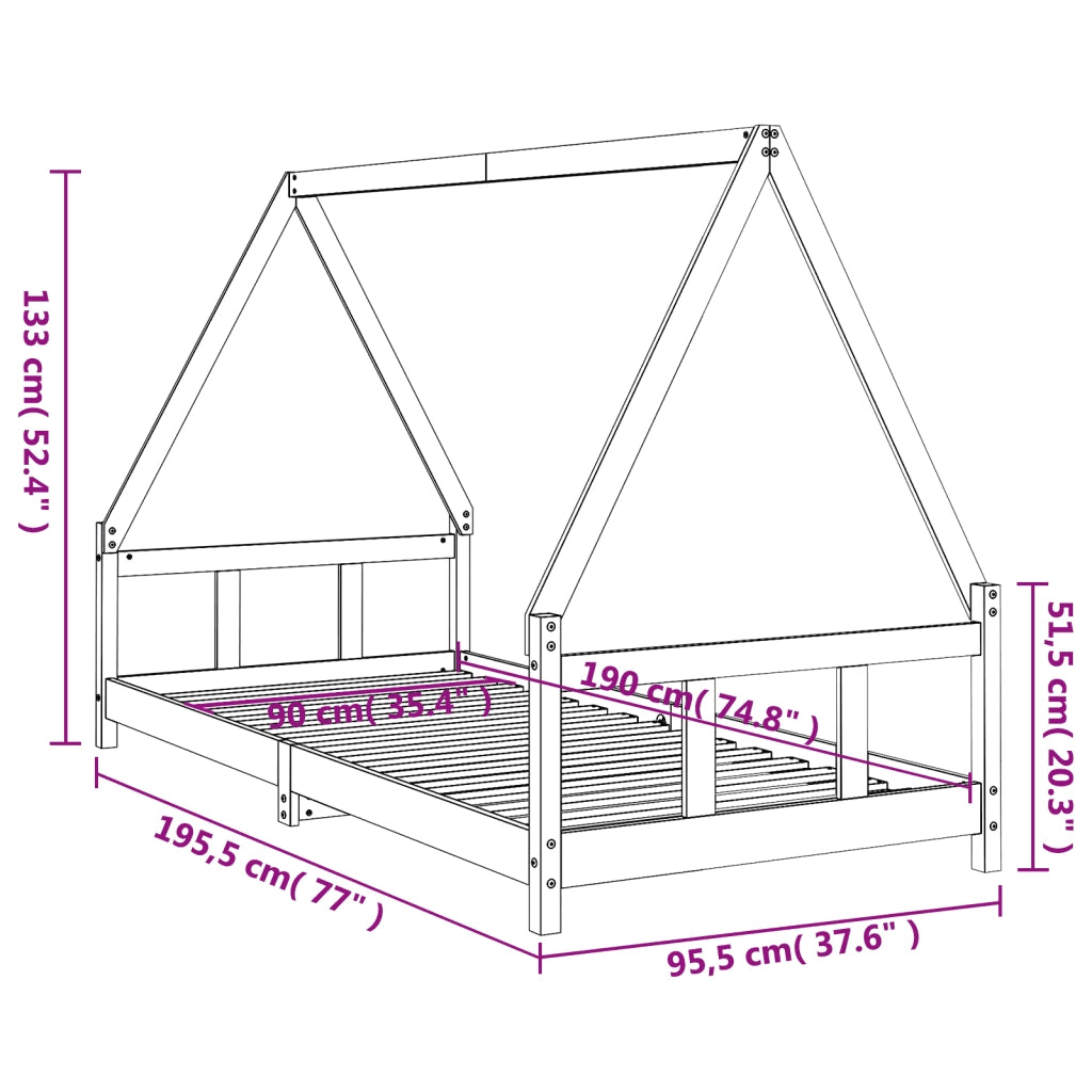 Giroletto per Bambini 90x190 cm in Legno Massello di Pino 834462