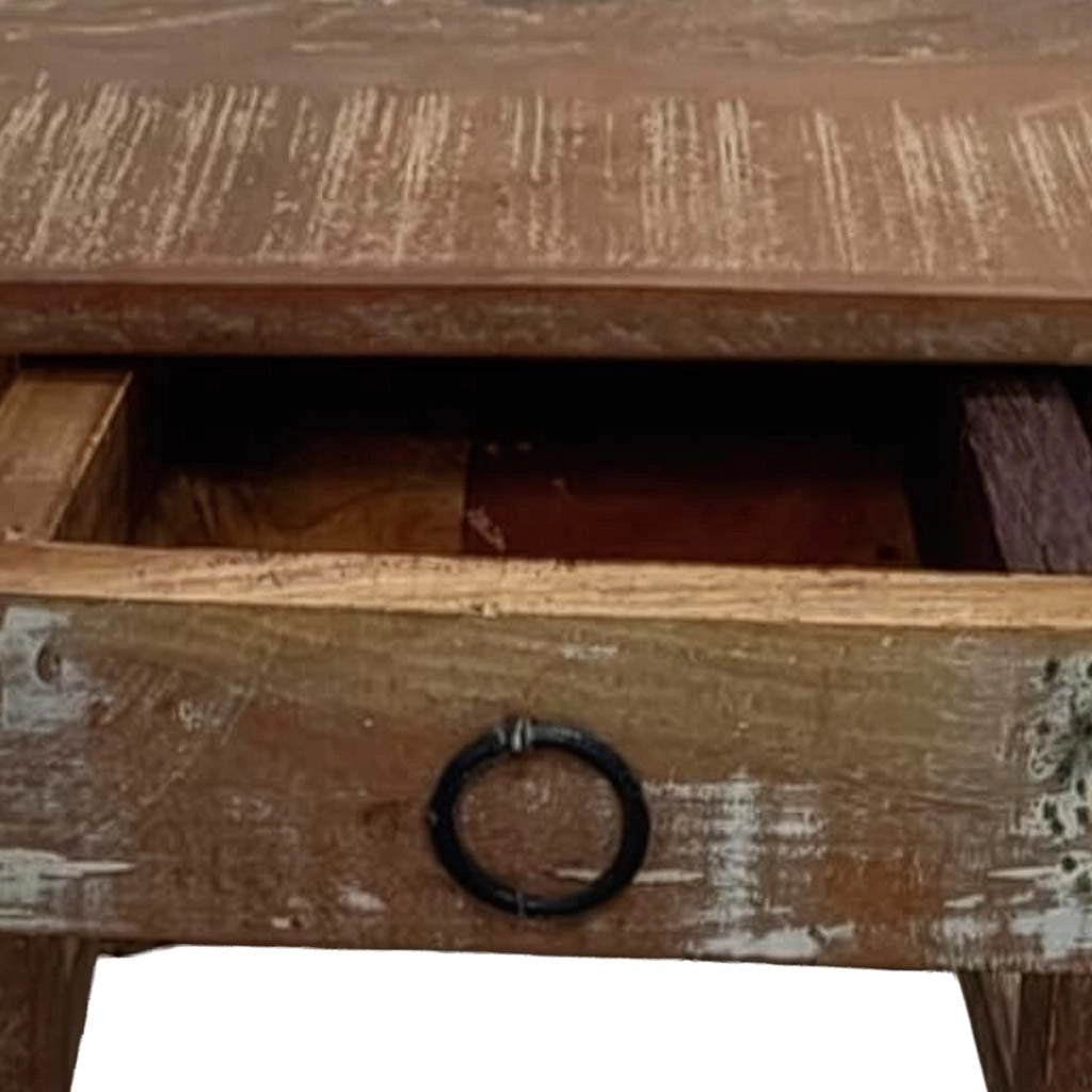 Sgabello con cassetto in legno con finitura artigianale marrone 25x25x29 h cm