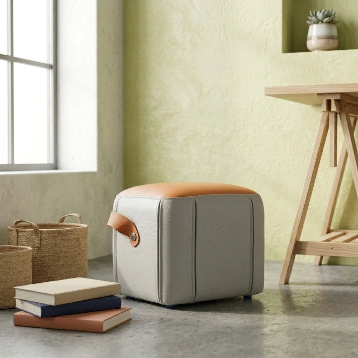 SGABELLO imbottito in PU Grigio e Arancione con maniglia