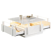 Tavolino da caffè con 2 cassetti e LED - per soggiorno - in truciolare - 70×70×35 cm - bianco