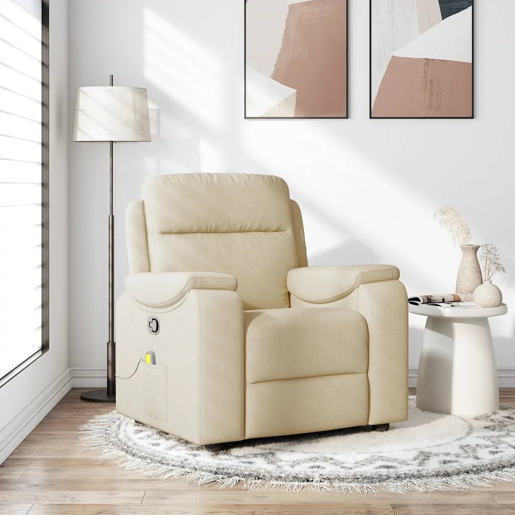 Poltrona Massaggiante Reclinabile Crema in Tessuto 4015698