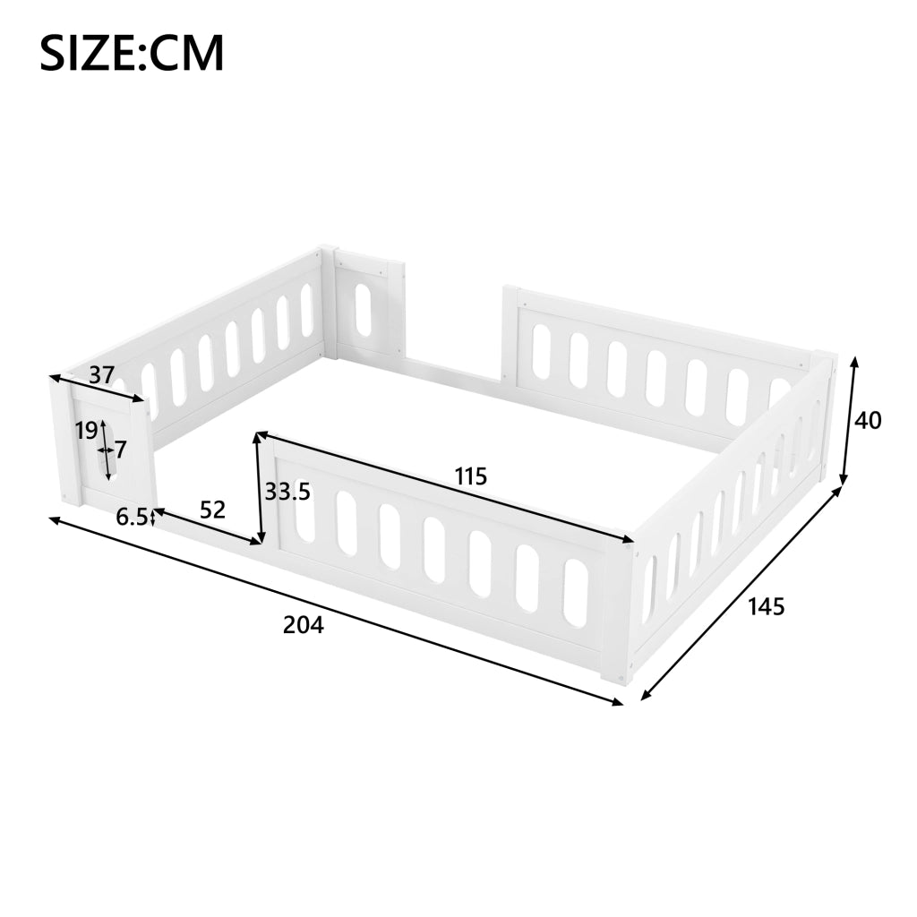 Letto per bambini 140x200 in legno bianco con sponde di sicurezza e design a terra