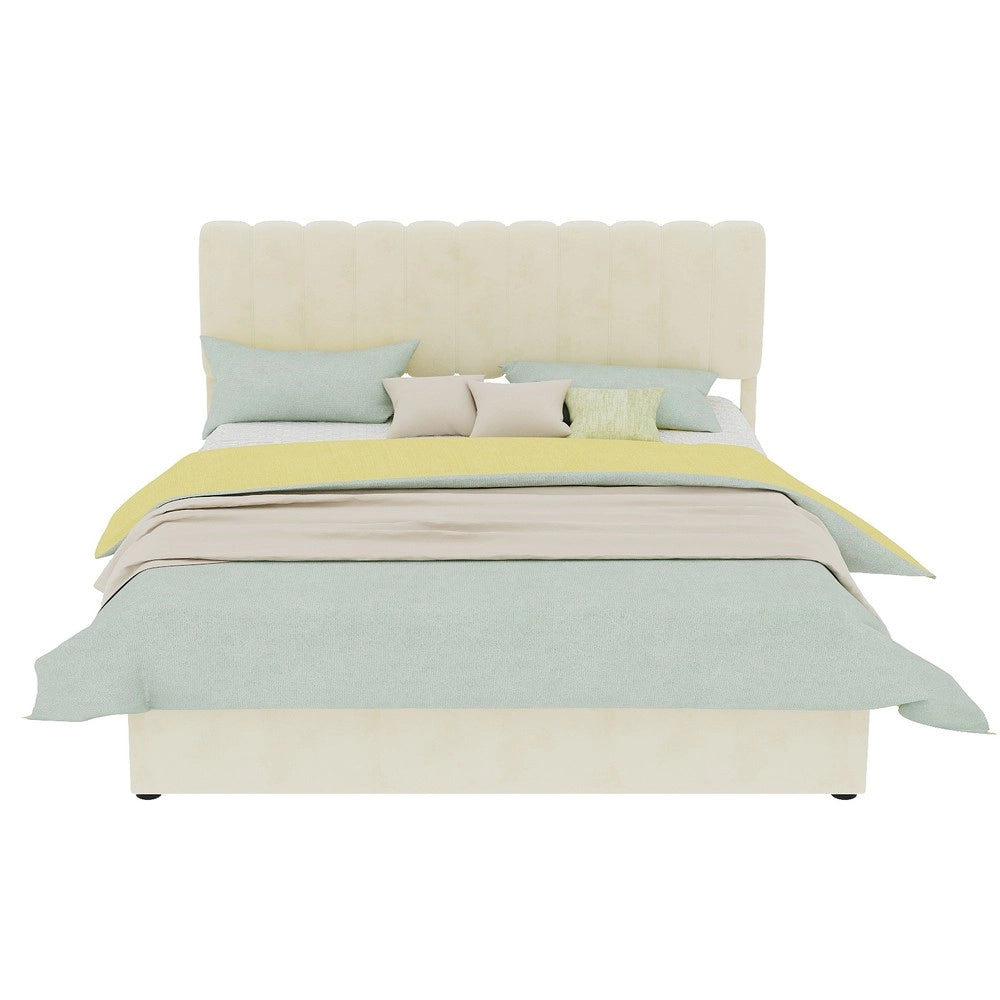 Letto Contenitore Imbottito con Testiera ¨C MINIMAL ¨C Beige 160x200 con Materasso