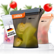 Set di sacchetti in silicone, confezione da 3 pezzi, [resistenti alle fughe, lavatrici e forno a microonde], organizzatore del frigorifero, contenitore per la cucina e organizzatore, sacchetti con chiusura a zip, preparazione pasti (nero)