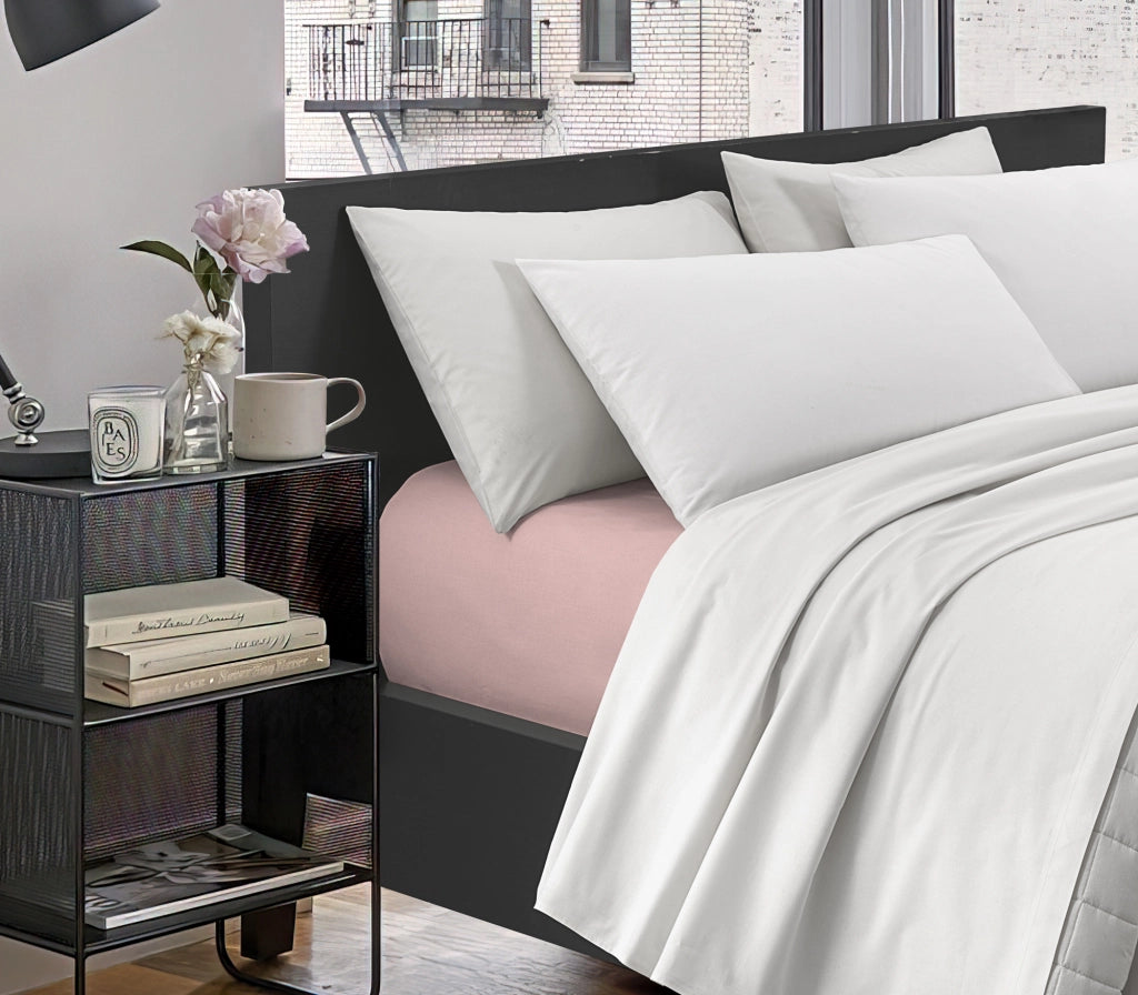 Lenzuolo Sotto Con Angoli Elastici 100% Puro Cotone  Rosa - Singolo