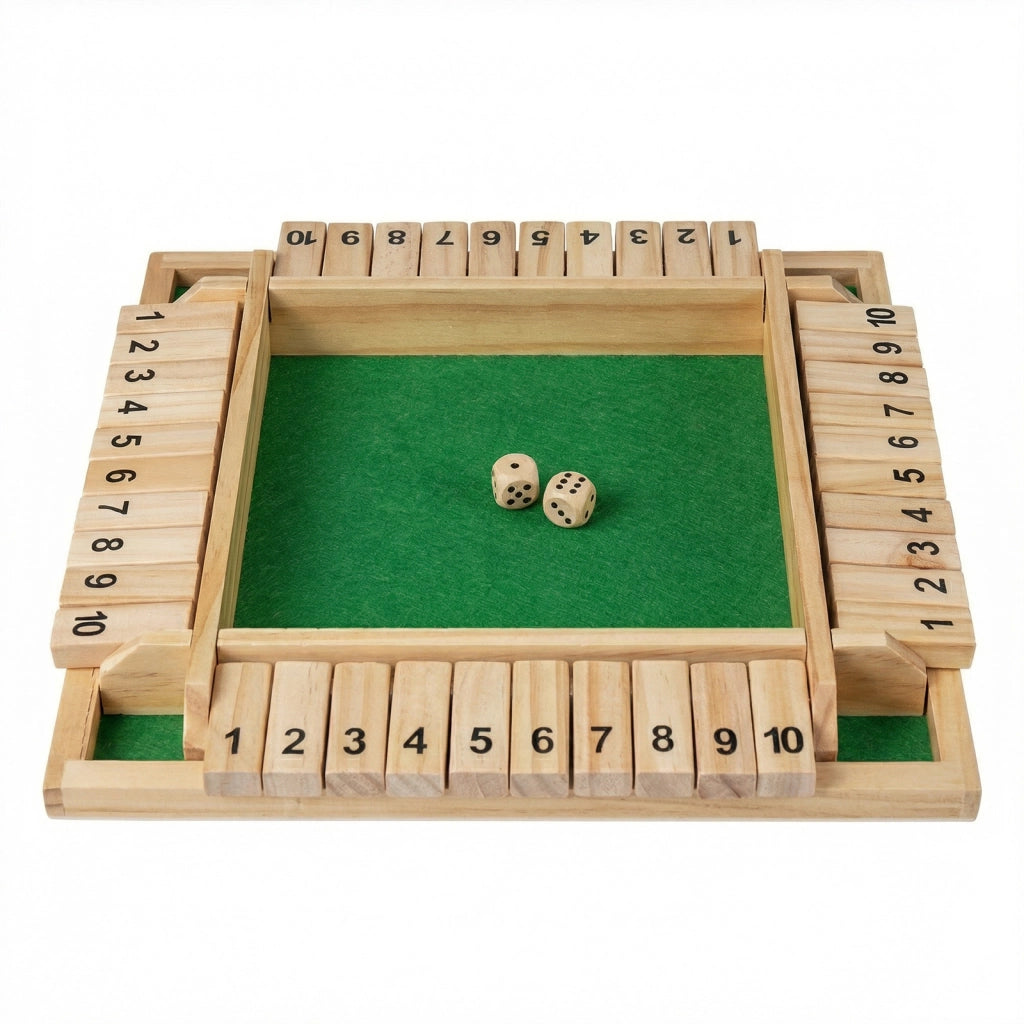 Gioco matematico chiudi la scatola per 2-4 giocatori, Gioco da tavolo in legno a 4 lati con 2 dadi Legno naturale