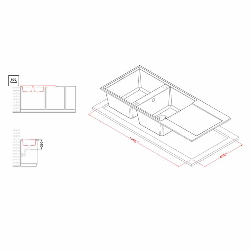Lavello Elleci Incasso 2 vasche 116x50 Easy 500 Granitek Espresso Marrone LGY50078