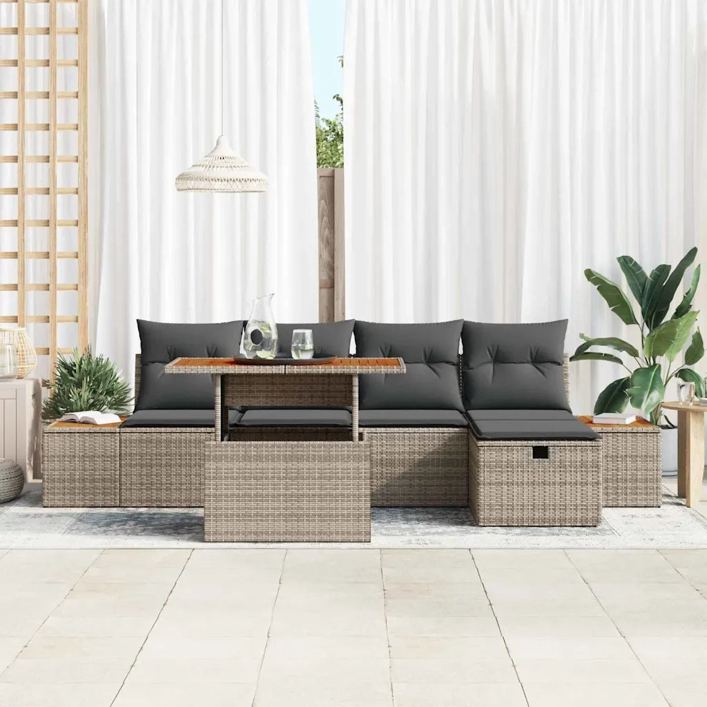 Set Divano da Giardino con cuscino 6 pcs Grigio polyrattan