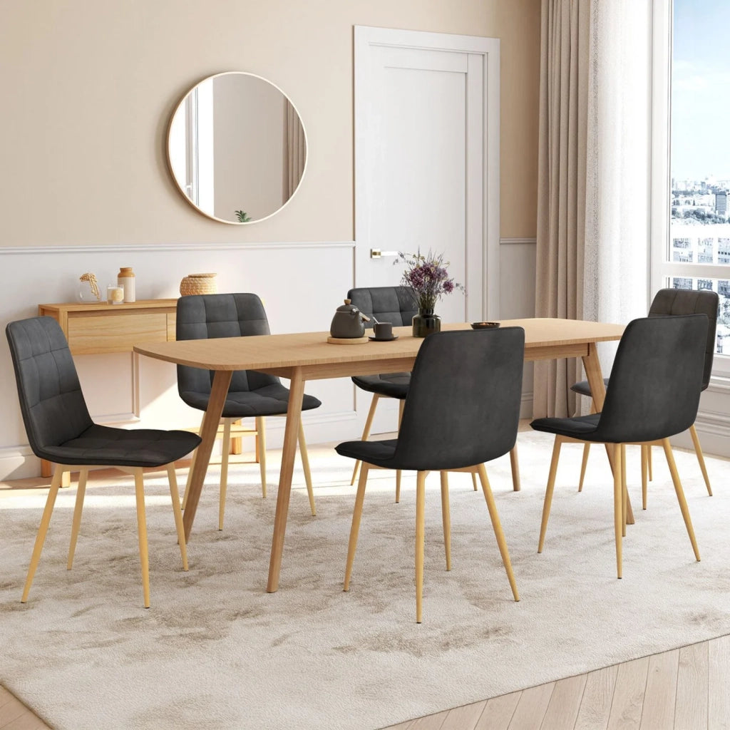 IDMarket - Set di 6 sedie da pranzo MILA in velluto grigio scuro con gambe effetto legno
