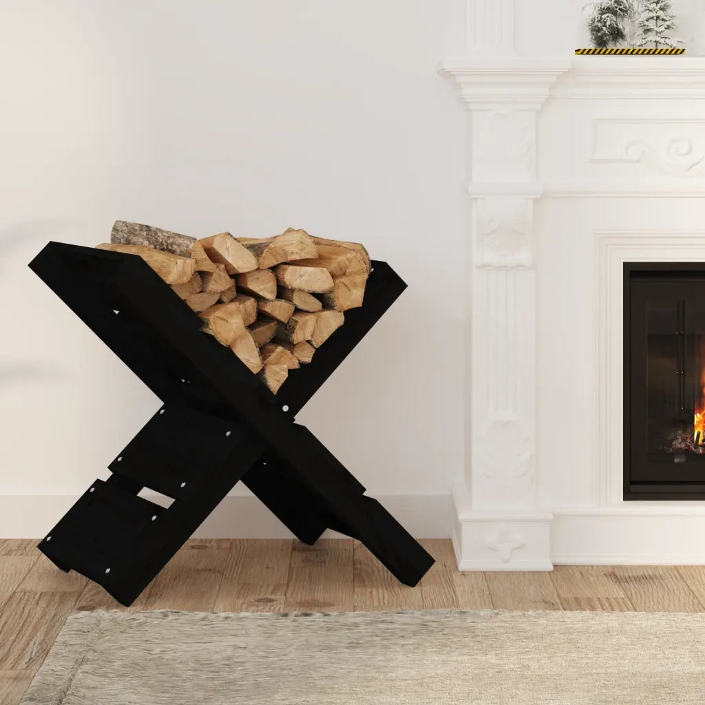 Portaceppi Nero 47x39,5x48 cm in Legno Massello di Pino CFW4314825