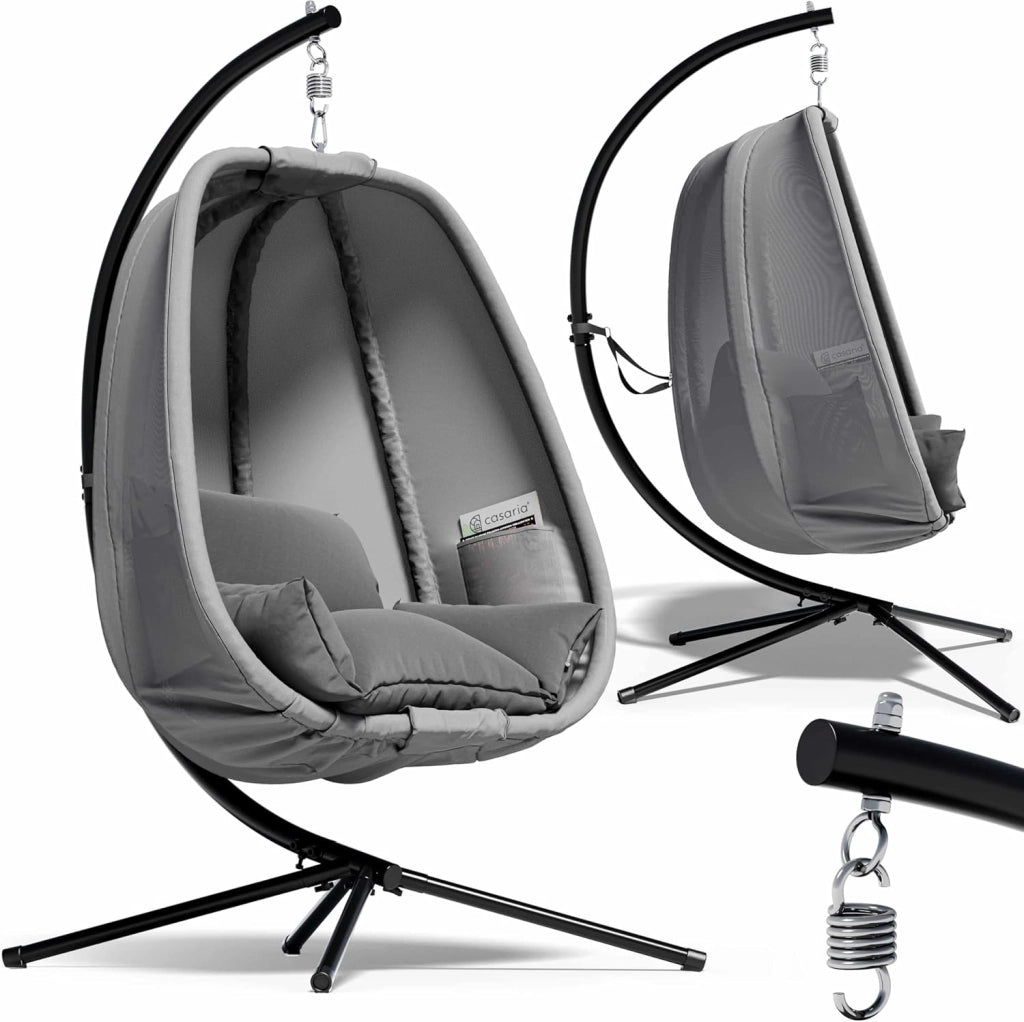 ® Sedia a Dondolo da Esterno ed Interno con Telaio 2 Tasche Laterali con Cuscino Poltrona Sospesa XXL con Capacità 150 kg Stabile Resistente