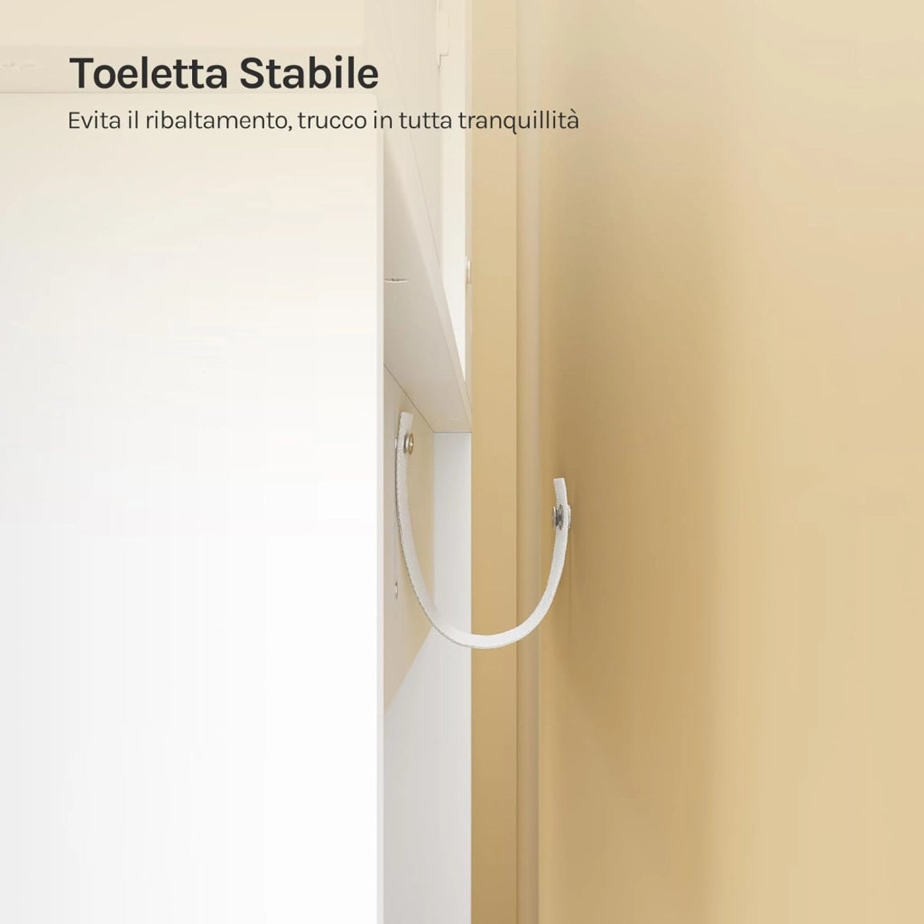 Postazione Trucco, Toeletta Trucco con Luci, Toeletta Trucco,Scrivania con Specchio e 10 Lampadine LED Dimmerabili,2 Cassetti e 4 Ripiani,Comò per Camera da Letto in Legno, Bianco, 90x40x135cm