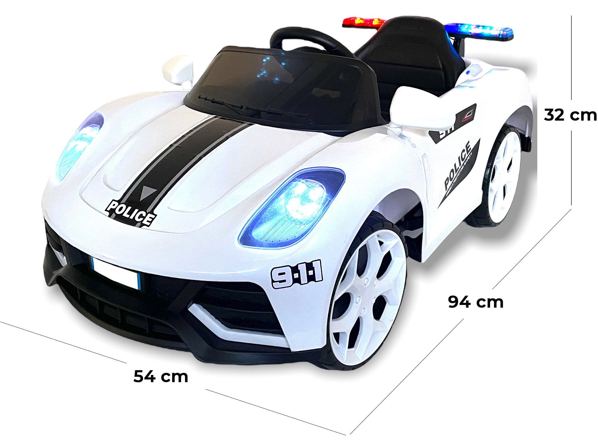 Macchina Elettrica della Polizia per Bambini 6V Police Bianca